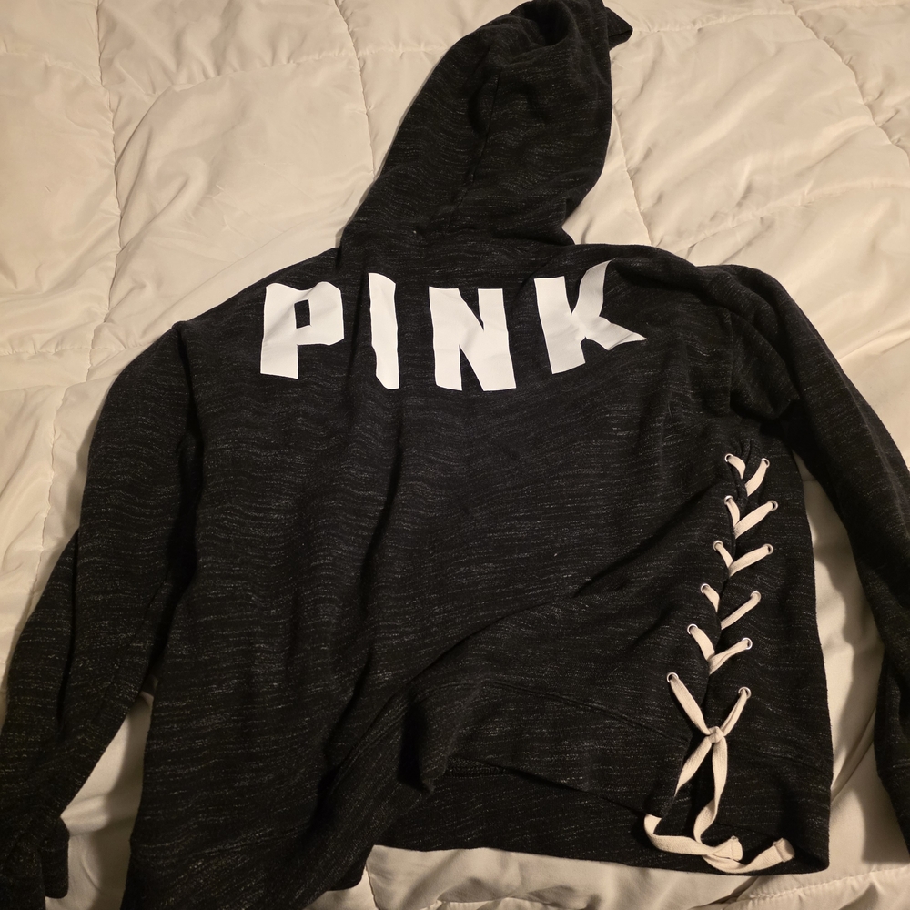 PINK Victoria's Secret Black Hoodie with White Accents
